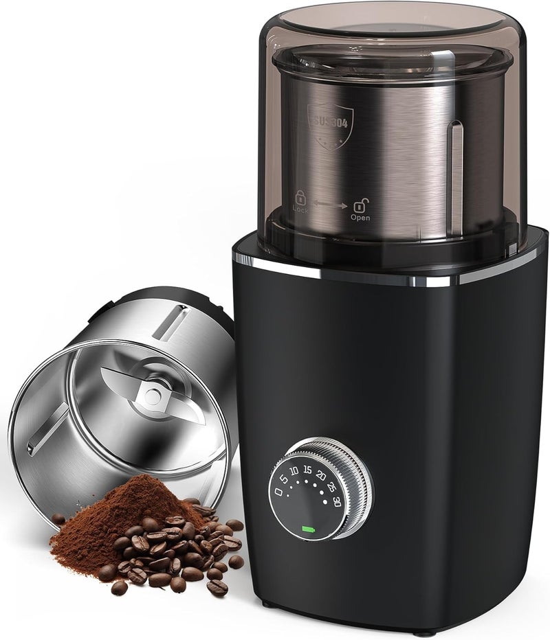 EZVING Hands-Free Blade Coffee Grinder, Cordless Coffee Mill with 5-30S Adjustable Grinding, Triple-Lock Safety & 1500mAh Rechargeable Battery with Removable Bowl, Portable for Camping, Travel, etc. - Image 1